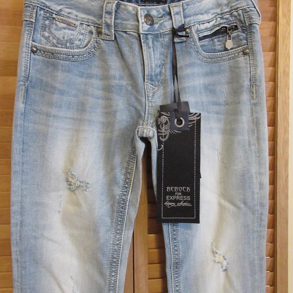 NWT EXPRESS REROCK BOOT Bootcut Blue Jeans Womens Size 4R 4 Regular - Picture 3 of 13